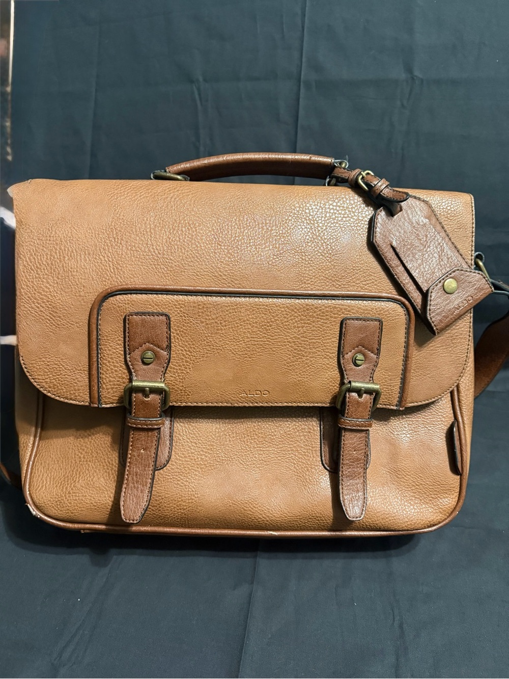 ALDO Brown Leather Satchel Briefcase with Buckle Detail